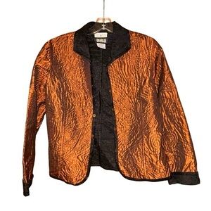 Yak Magik Womens Vtg Open Silk Quilted Jacket Sequins Bronze Small Made in Nepal